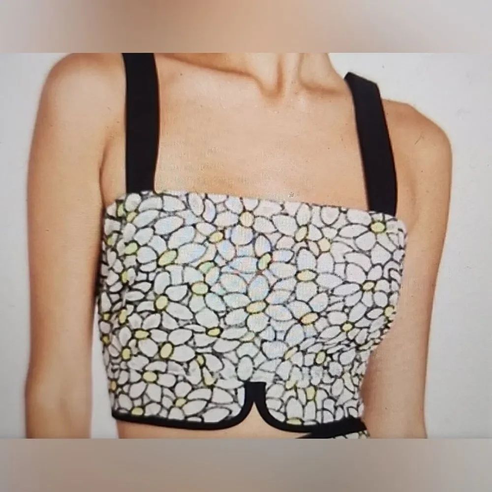 Tanya Taylor Soha Top Womens 0 White Black Embroidered Floral Crop Organza $295